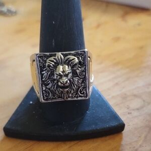 W- Gold and Silver Lion Ring With Hidden Ring In A Ring
